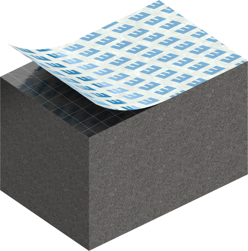 Zellgummi 20 x 20 mm, CR schwarz dehnungsfrei und selbstklebende Montagehilfe