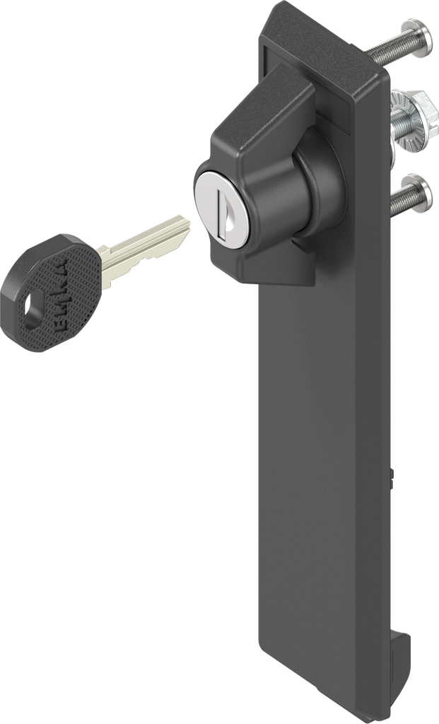 capotage avec papillon clé différente, polyamide noir et zamak époxy noir