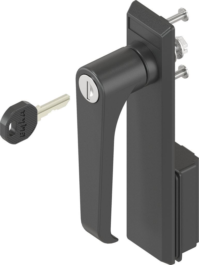 capotage avec poignée bec de cane clé EK 333, polyamide noir et zamak époxy noir