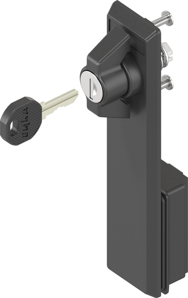 capotage avec papillon clé différente, polyamide noir et zamak époxy noir