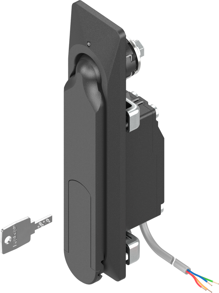 Maneta giratoria 1154 con apertura electromagnética y apertura de emergencia, llave EH 6993, zamak recubierto de polvo negro