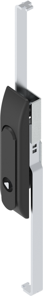 Maniglia girevole con aste per serratura con inserto triangolo 7, poliammide e zama nero verniciato a polvere