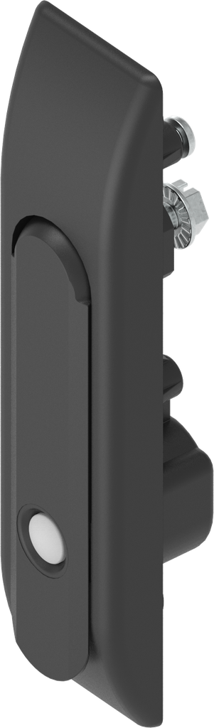 Zwenkgreep voor stangenbediening met drukknop, polyamide en GD-Zn (Zamak) zwart gepoedercoat
