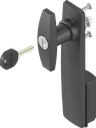 Sleutelschild lang met T-greep verschillend sluitend, polyamide zwart en GD-Zn (Zamak) zwart gepoedercoat