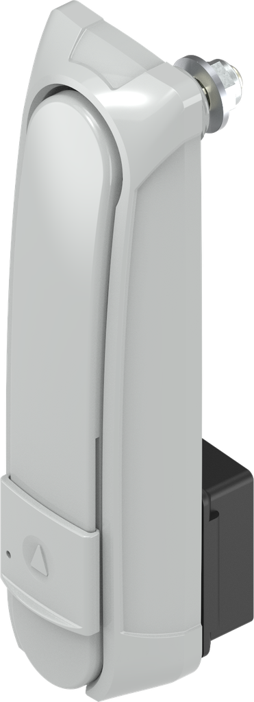 Maniglia girevole "lunga" con RC2 per profilo mezzo-cilindro 40 mm (A = 30 mm) con posizione supplementare del nottolino a 30°, zama grigio verniciato a polvere RAL 7038 e verniciatura antigraffiti