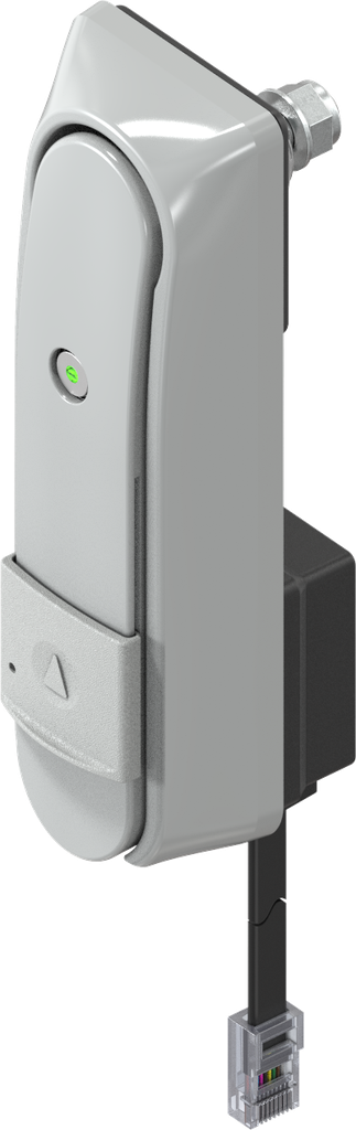 Mangeta giratoria "corta" con RC2, con desbloqueo electromecánico y para KABA Tipo 1514, zamak recubierto de polvo gris RAL 7038