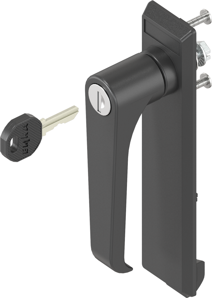 capotage avec poignée bec de cane clé EK 333, polyamide noir et zamak époxy noir
