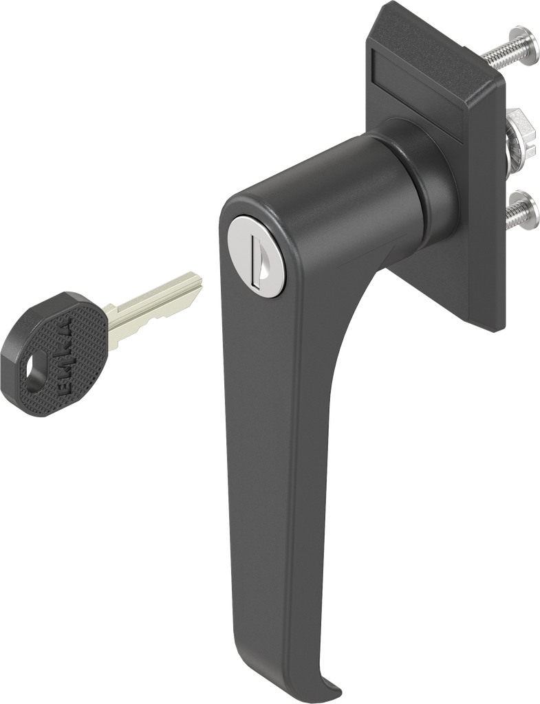 capotage avec poignée bec de cane clé EK 333, polyamide noir et zamak époxy noir