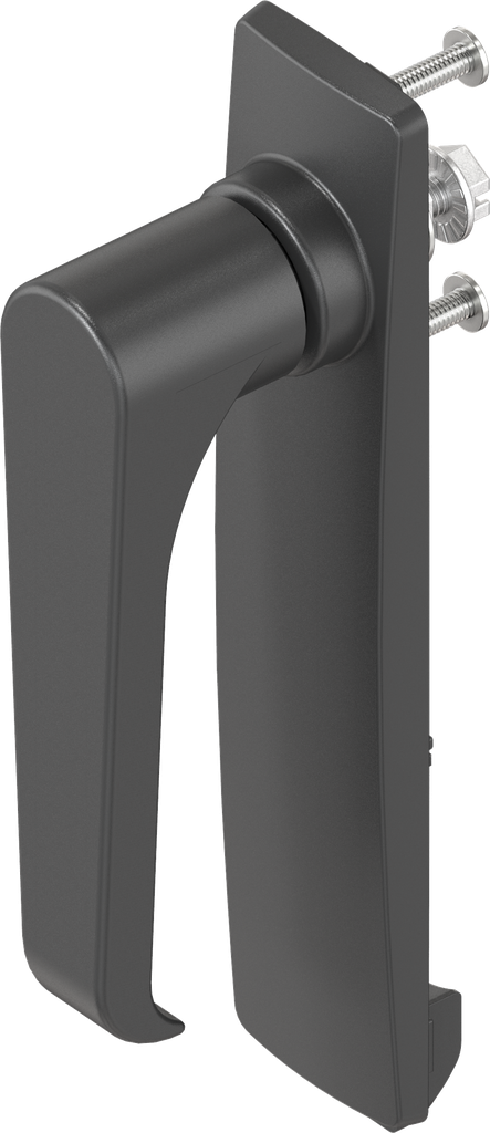 capotage long avec poignée bec de cane sans clé, polyamide noir et zamak époxy noir